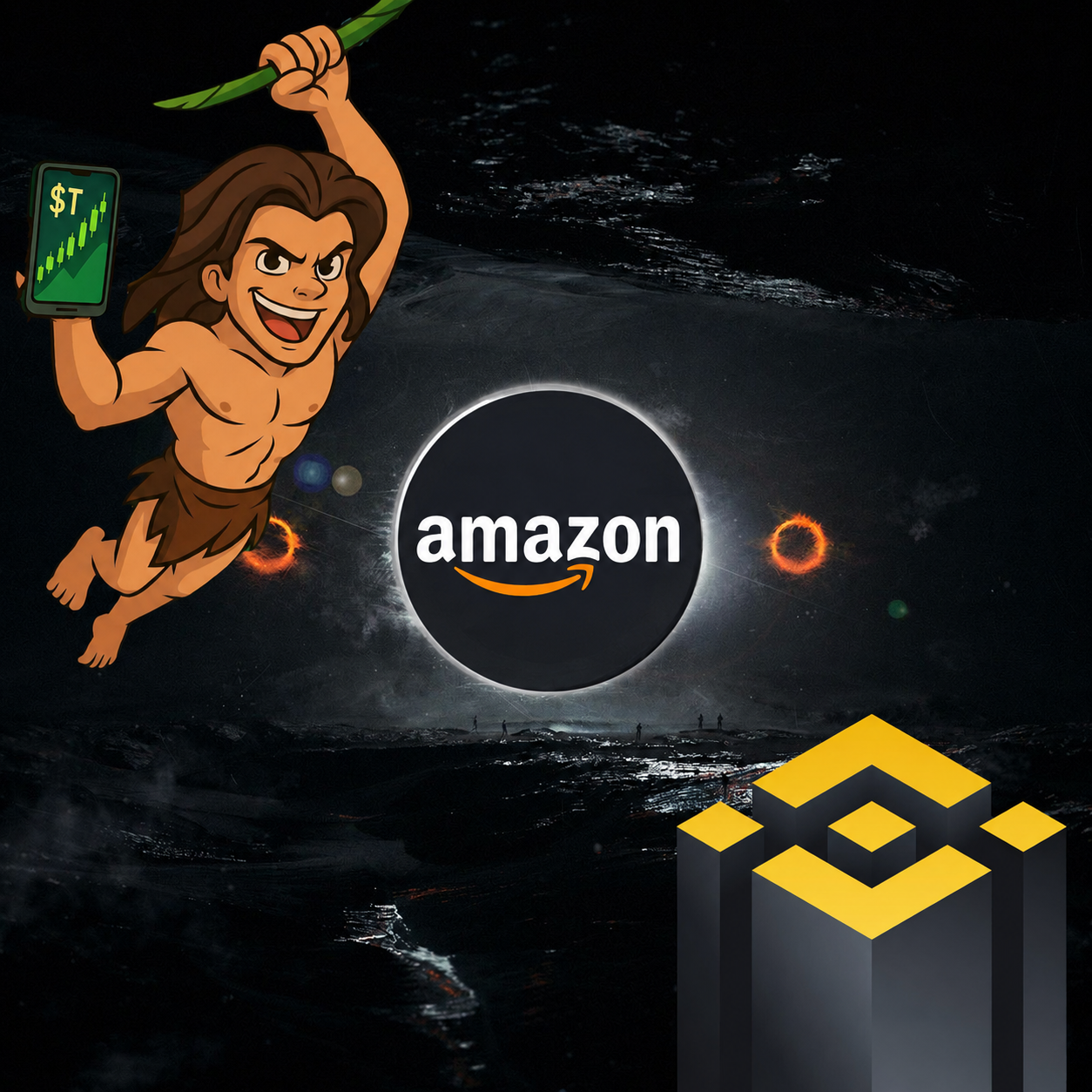 Tarzan character with Amazon and BNB imagery
